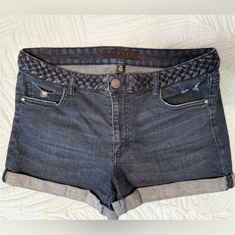 Tinsel Indigo Braided Denim Shorts Size 29/8